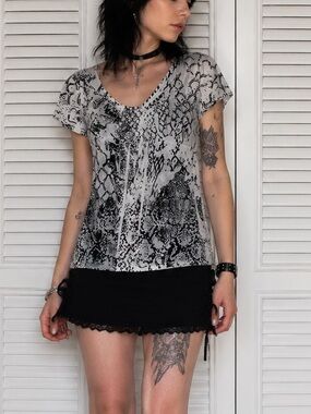 INC Early 2000s Whimsy Animal Print Patterned Babydoll Blouse